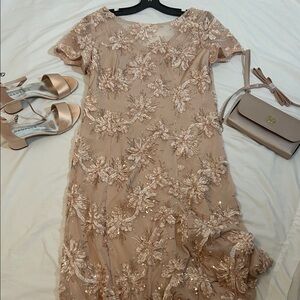 Elegant Alex Evenings Blush Floral Lace Dress with Shoes & Purse